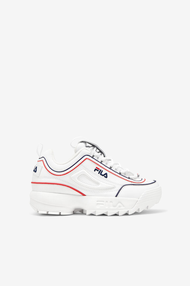 Kids' Fila Little Disruptor 2 Contrast Piping Platform Shoes White / Navy / Red | 8TD94bnBnrr
