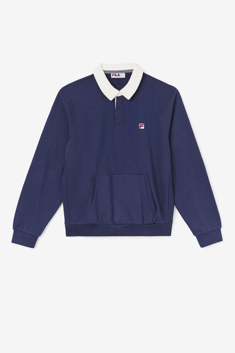 Men's Fila Edison Fleece Rugby Rugbys Navy / White | lekM46Atc27