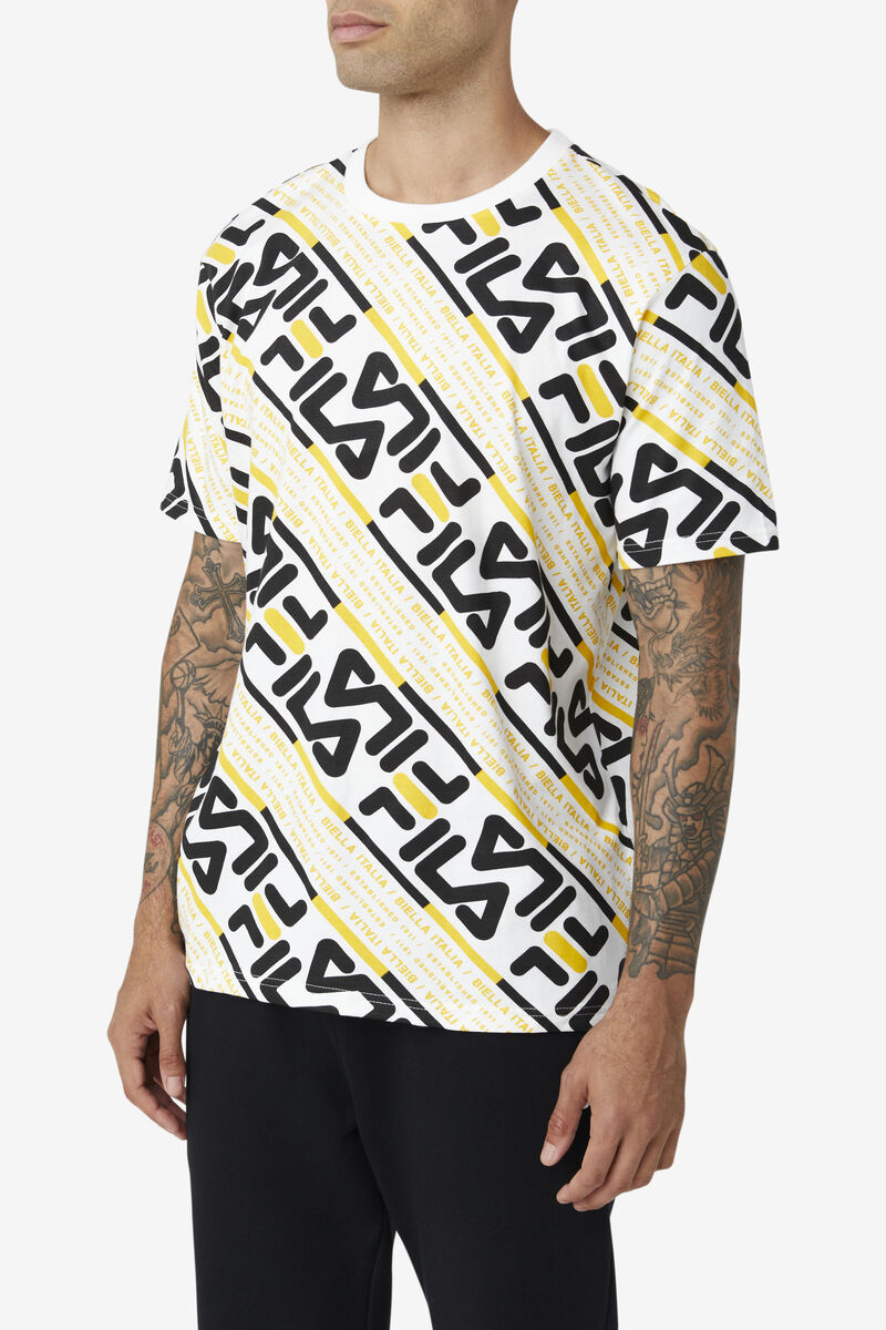 Men's Fila Calvin T Shirts White / Black / Yellow | DxMRf7HkSbc