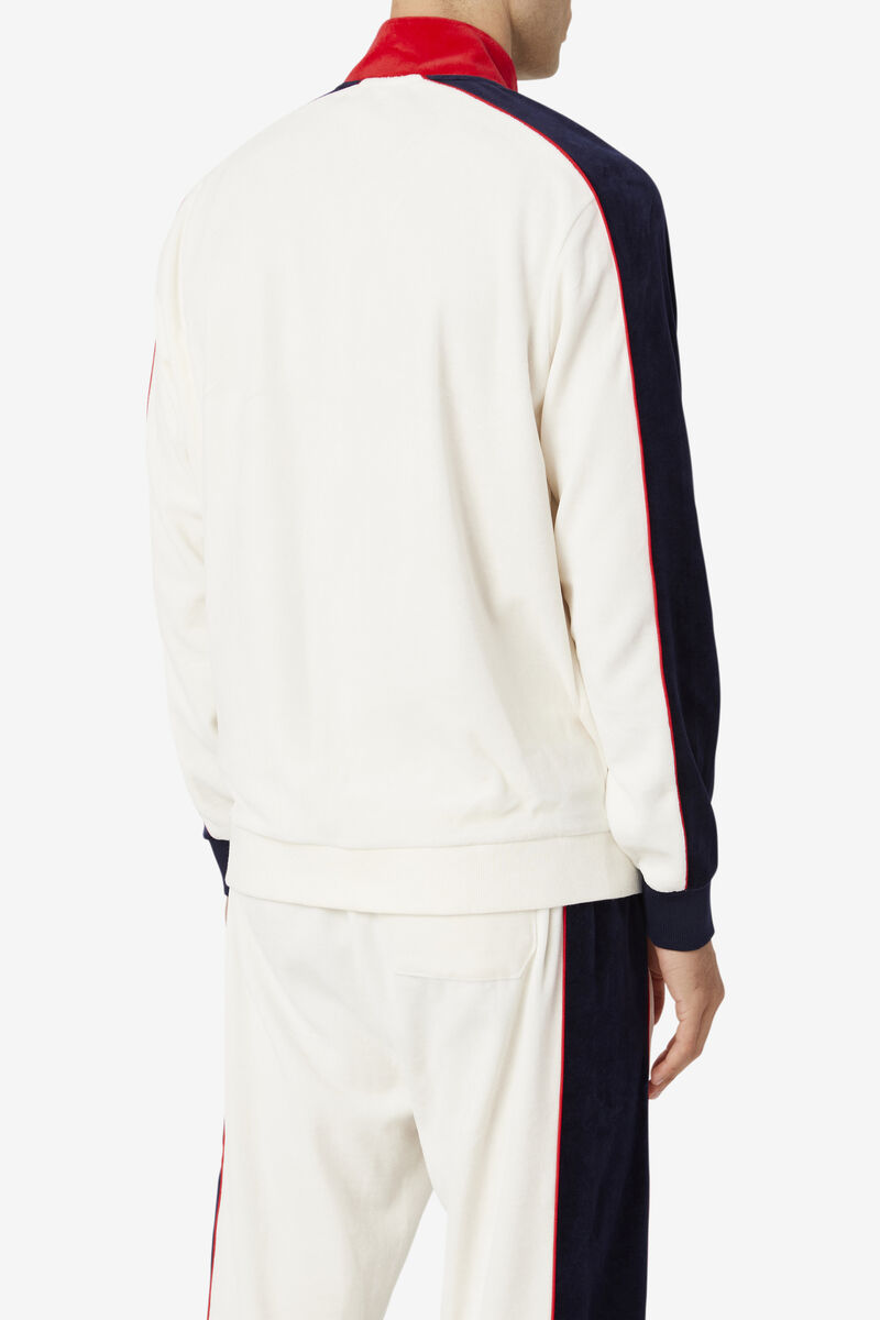 Men's Fila Cima Velour Jacket Tracksuits Red / Navy | tlOWJ37t3BT
