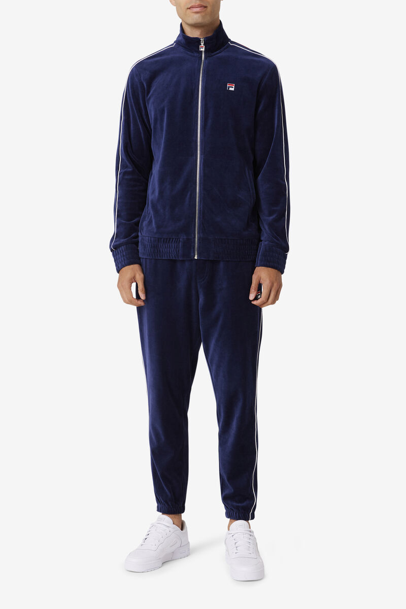 Men's Fila Deverall Velour Jacket Jackets Navy / White / Red | uD9GVrPHkgx