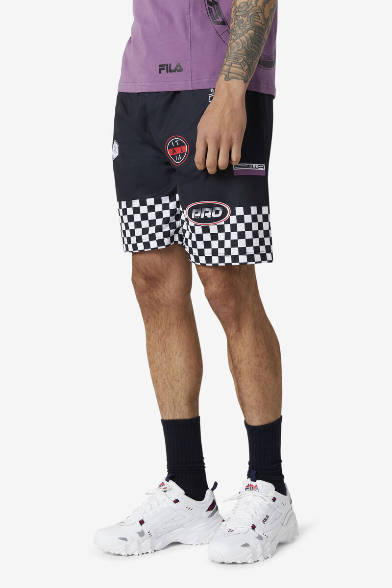 Men's Fila Exzone Checkered Shorts Shorts Black | 3V2WksIdmxu