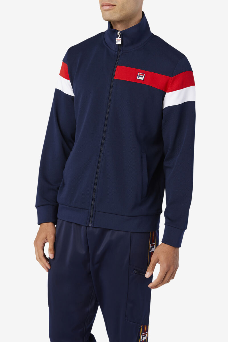 Men's Fila Malcolm Track Jacket Outerwear Navy / Red / White | QgJLxzanLmd