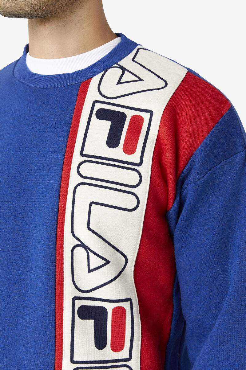 Men's Fila Powel Crew Sweatshirts Blue / Red | tb1sTFlYDVK