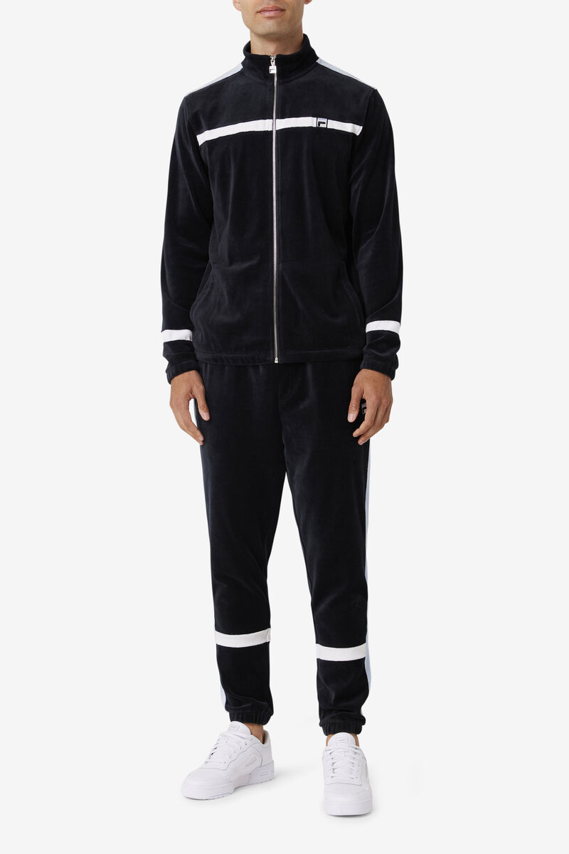 Men's Fila Ravid Velour Pant Tracksuits Black / White | BXFI4Qrom4n