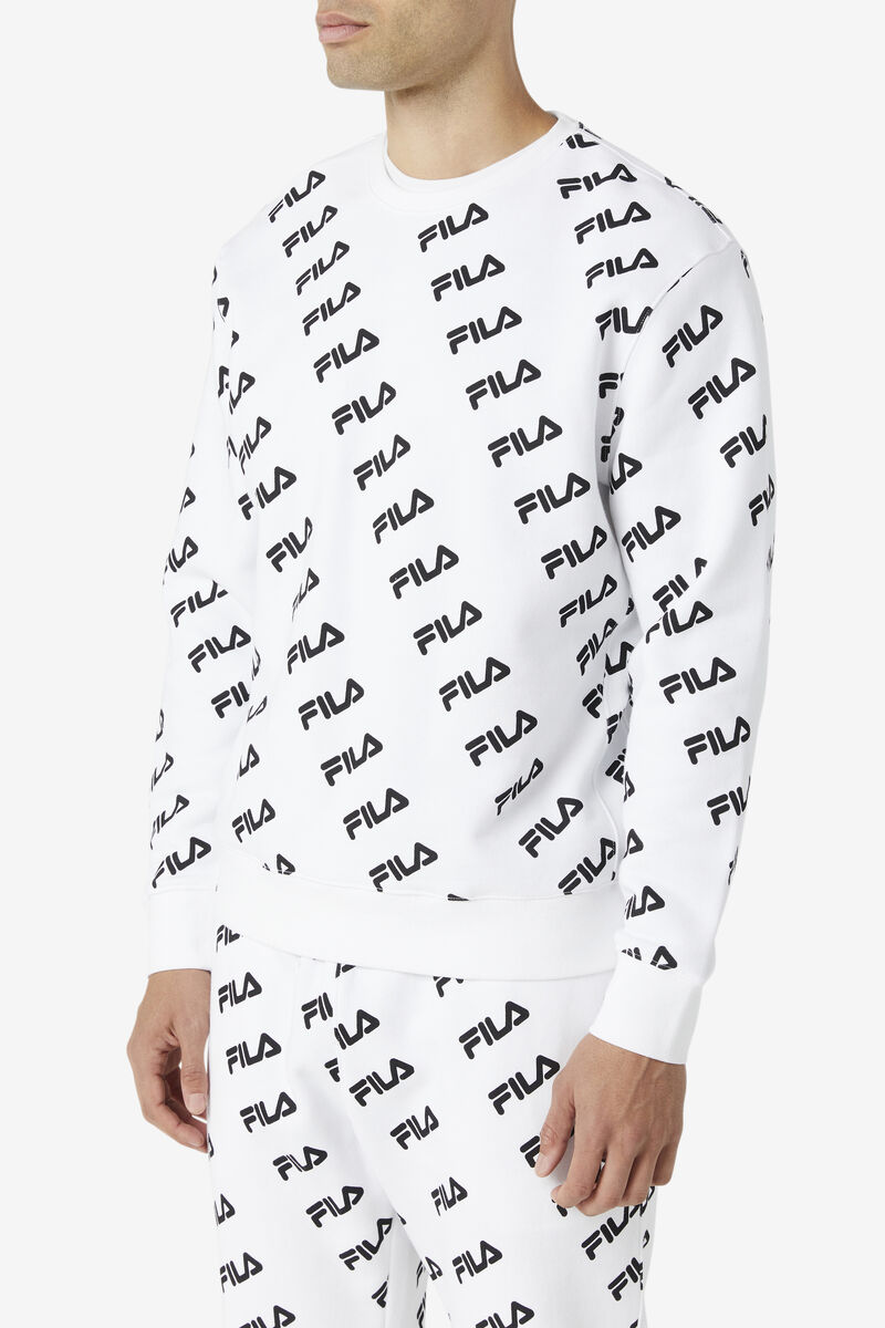 Women's Fila Diagonal Logo Crew Sweatshirts White / Black | 5CRXy52i2kW