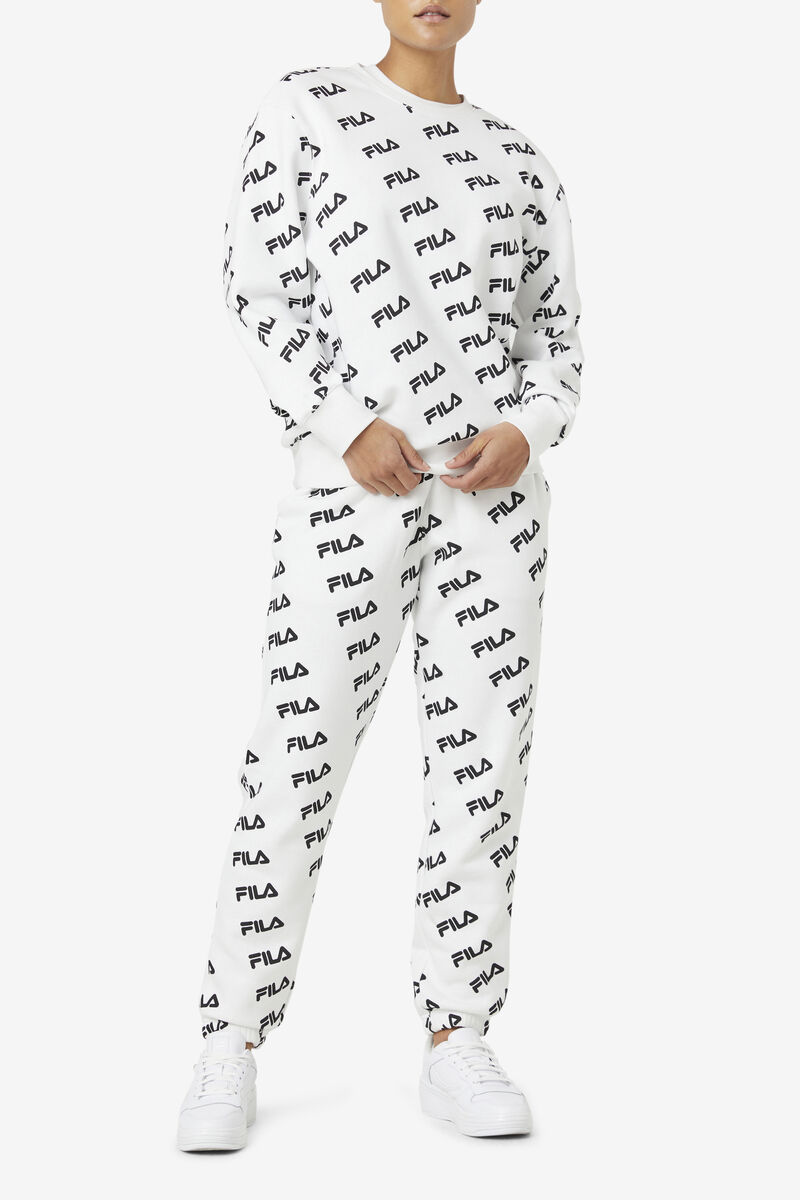 Women's Fila Diagonal Logo Crew Sweatshirts White / Black | 5CRXy52i2kW