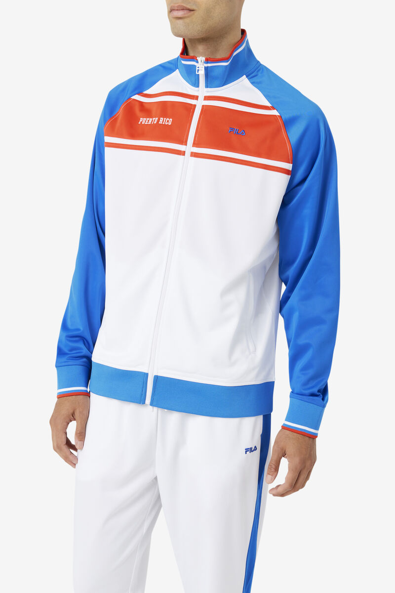 Women's Fila Puerto Rico Track Jacket Outerwear White / Blue / Red | 93SSqztal7v