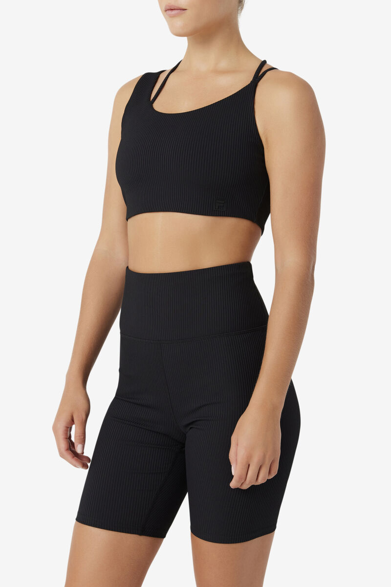 Women's Fila Ribbed Essentials | na Bra Top T Shirts Black | BJpW7Km4qPv