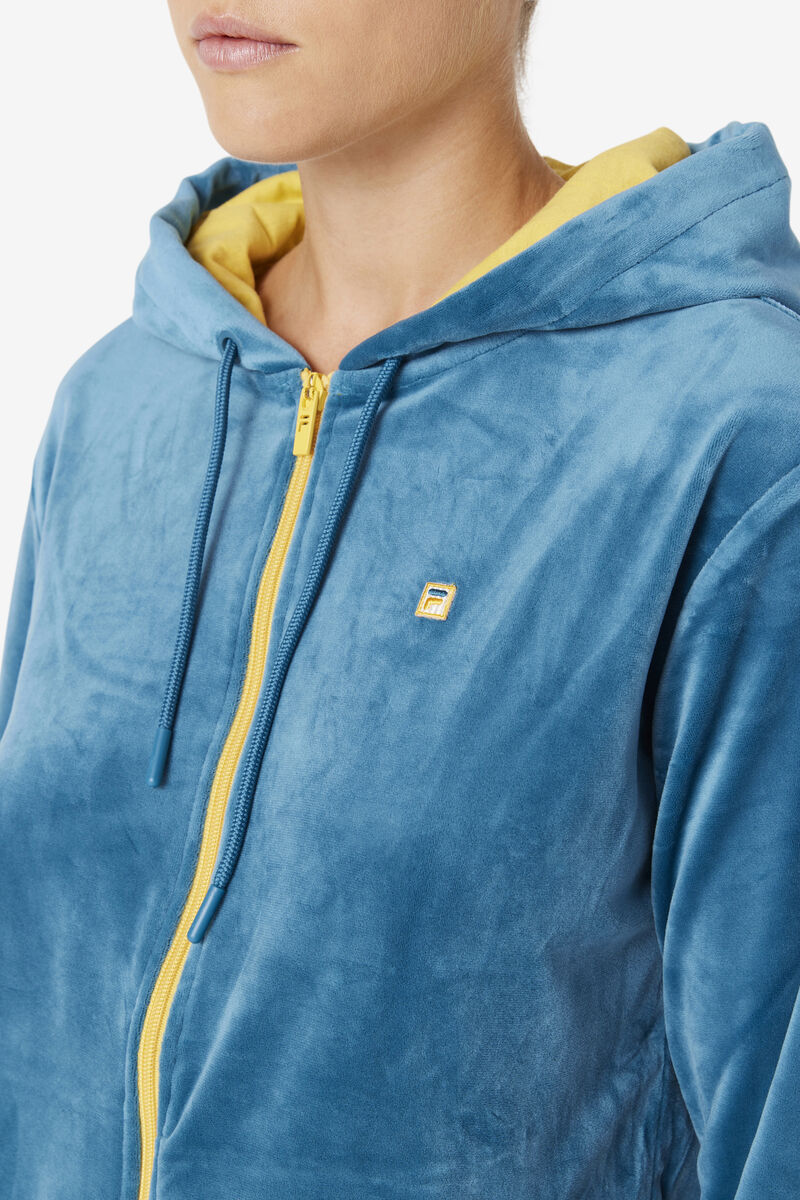 Women's Fila Tove Velour Full Zip Hoodie Jackets Blue Coral | mbAabTHWj9z