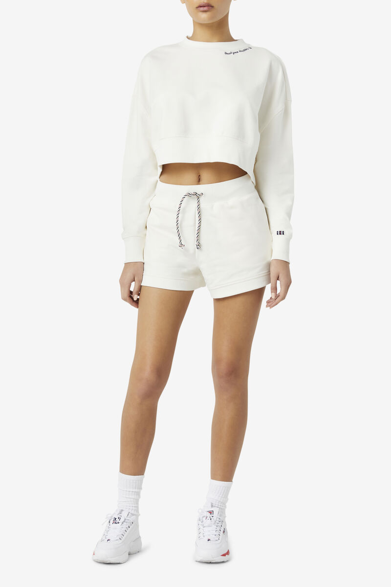 Women's Fila Vitalia Cropped Crew Sweatshirts White / Navy | YoDdbnY7L13